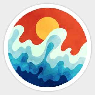 Vibrant Sun and Ocean Waves Art Sticker